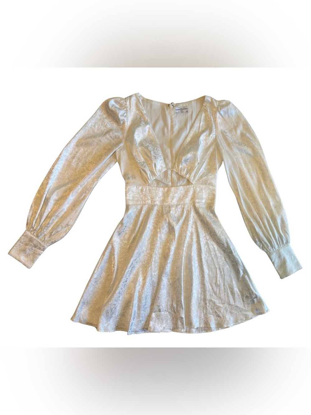 Seven‎ Wonders Ivory Floral Jacquard Mini Dress XS Long Sleeve Cut Out Wedding